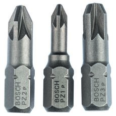 3-delige schroefbitset extra-hard PZ1-PZ2-PZ3, 25 mm