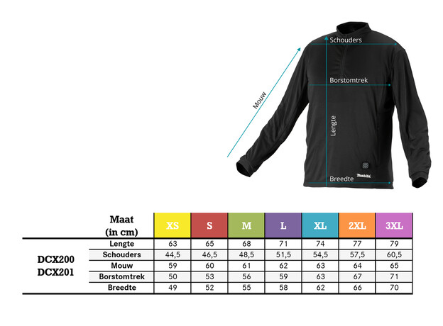 MAKITA Verwarmd ondershirt met rits XS, 6 image