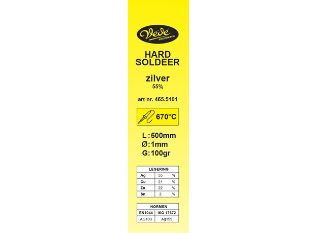 Hardsoldeerstaven zilver 500x1mm Ag55Sn 100gr, Legering : Ag55Sn, Diameter : 1mm, Gewicht inhoud : 100 gram, 2 image