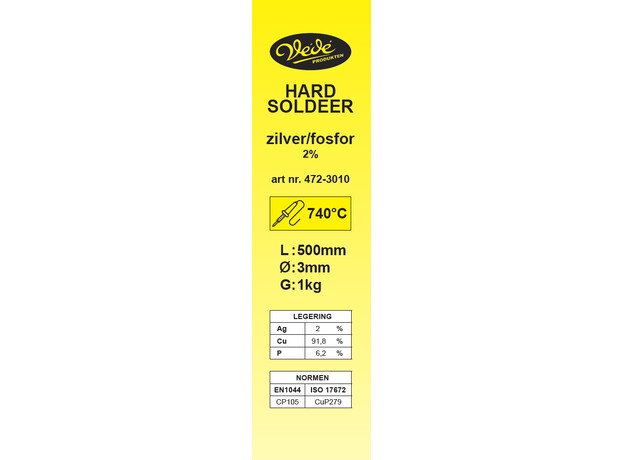 Hardsoldeer zilver fosfor staaf 500x3mm Ag2CuP 1kg rond, Legering : Ag2CuP, Diameter : 3mm, Gewicht inhoud : 1 kg, 2 image