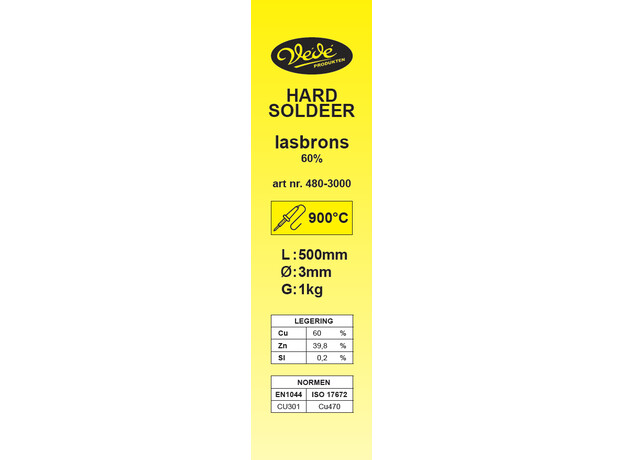 Hardsoldeer lasbrons staaf 500x3mm Cu60Zn 1kg, Legering : Cu60Zn, Diameter : 3mm, Gewicht inhoud : 1 kg, 2 image