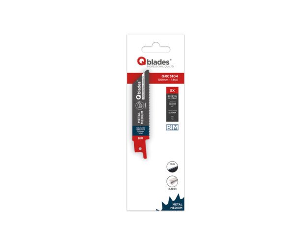 Qblades Reciprozaagblad Medium Metaal, Staal tot 8mm, BIM, 14tpi - 100mm - Blister 5 stuks, 2 image