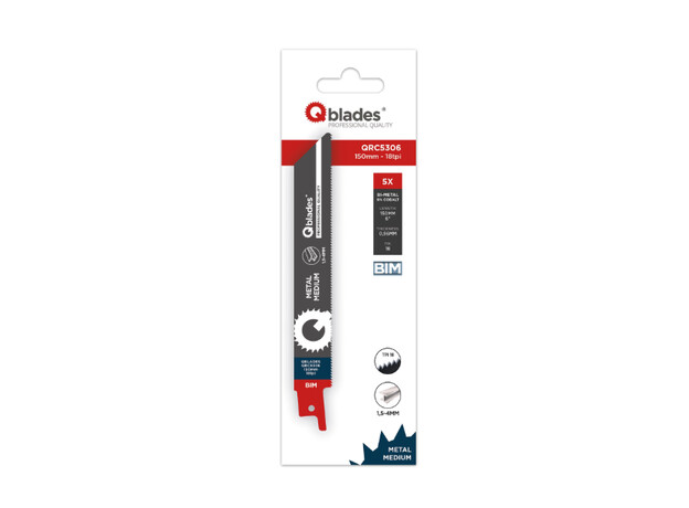 Qblades Reciprozaagblad Medium Metaal, Staal tot 4mm, BIM, 18tpi - 150mm - Blister 5 stuks, 2 image