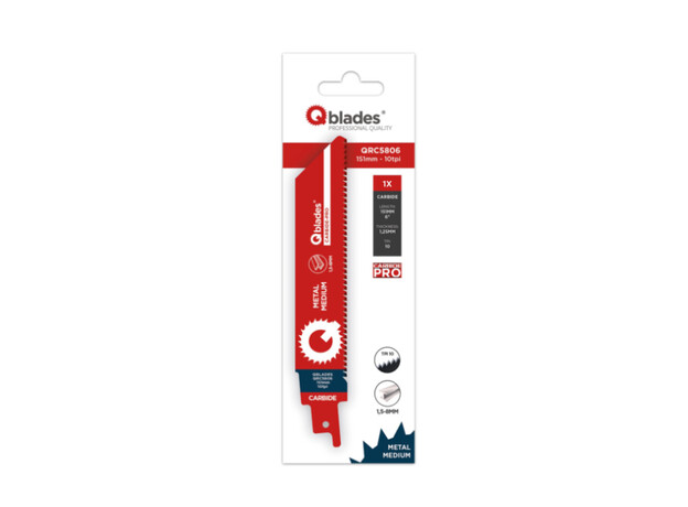 Qblades Reciprozaagblad Medium Metaal, Staal tot 8mm, CARB, 10tpi - 151mm, 50x longer life - p/st, 2 image