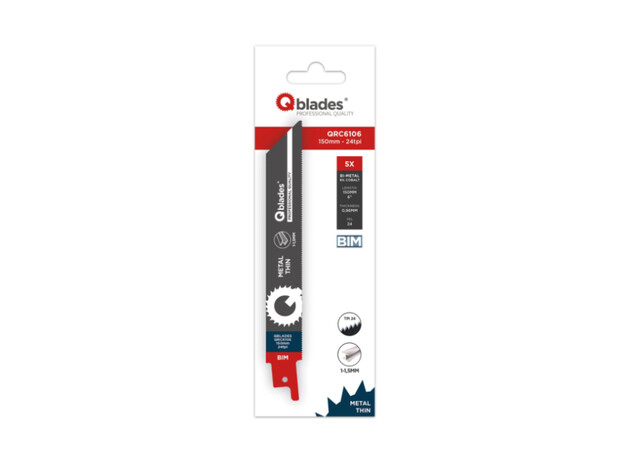 Qblades Reciprozaagblad Dun Metaal, Staal tot 1,5mm, BIM, 24tpi - Blister 5 stuks, 2 image