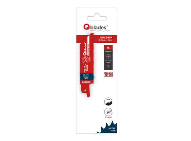Qblades Reciprozaagblad Dun Metaal, Staal tot 1,5mm, CARB, 18tpi - 102mm, 50x longer life - p/st, 2 image